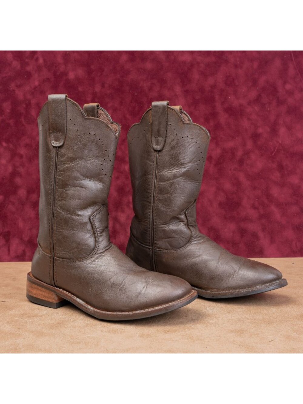 Redhead Men Vintage Retro 90s Brown Leather Western Cowboy Pull on Boots sz 7.5